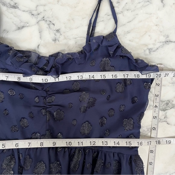 Michael Michael Kors Printed Jacquard Ruffled Midi Dress True Navy Blue Large - Picture 10 of 13